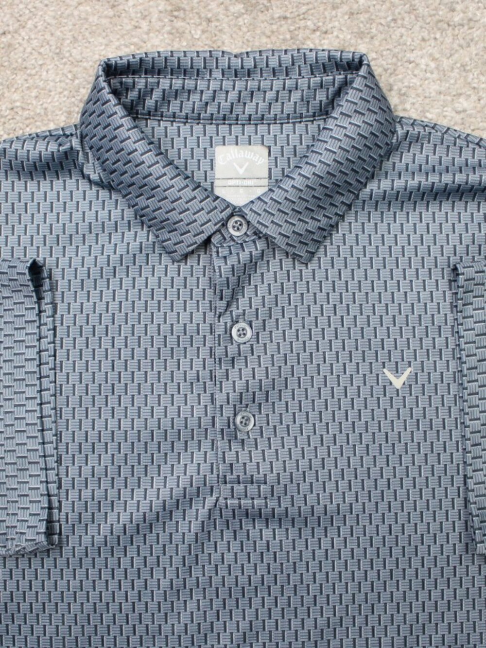 Callaway Polo Shirt Mens Large Blue Geometric Opti-Dri Golf Short Sleeve